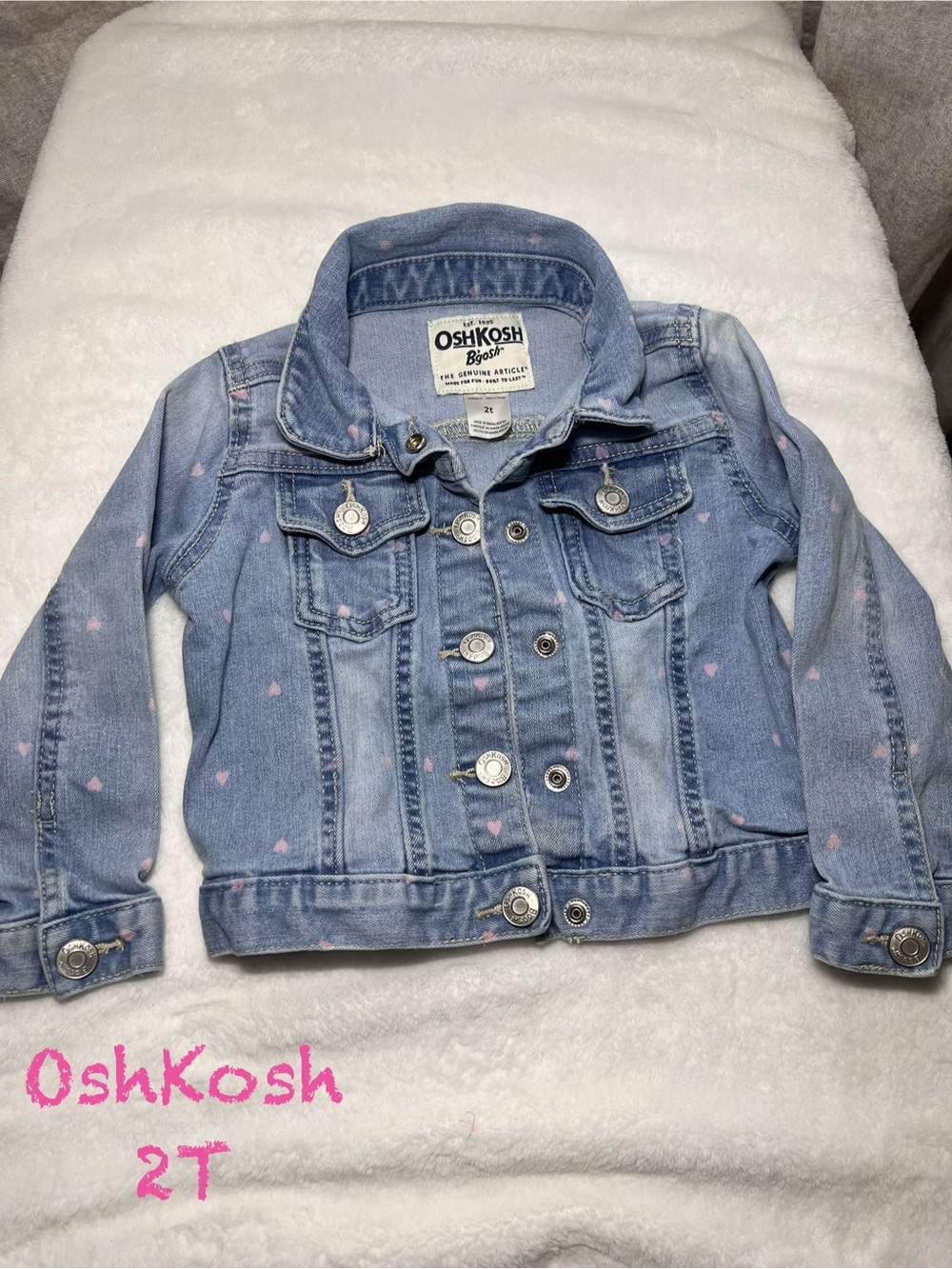 OshKosh B'gosh Light Blue Denim Jacket with Pink Heart Accents